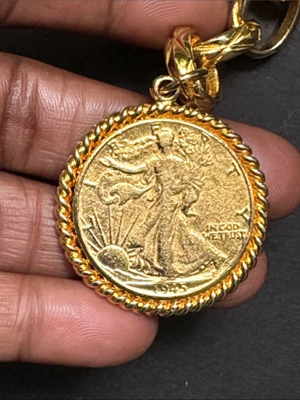 Vintage Gold Chain Link Belt with Gold Coin